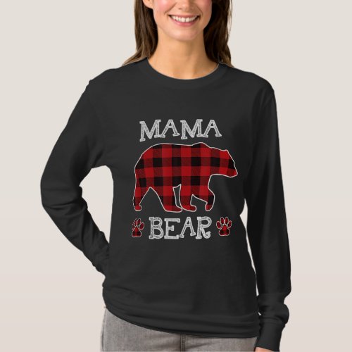 Mama Bear Christmas Pajama Red Plaid Buffalo Famil T_Shirt