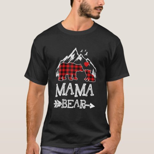 Mama Bear Christmas Pajama Red Plaid Buffalo Famil T_Shirt