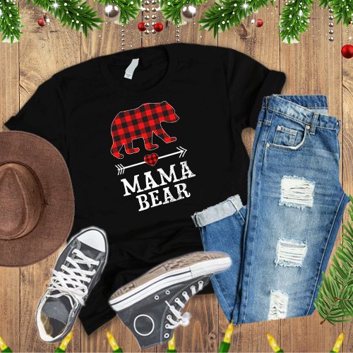Mama Bear Christmas Pajama Red Plaid Buffalo T_Shirt