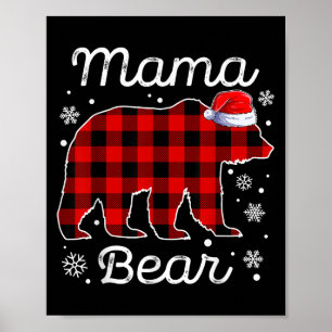 Mama Bear Christmas Pajamas Red Plaid Buffalo Fami Poster