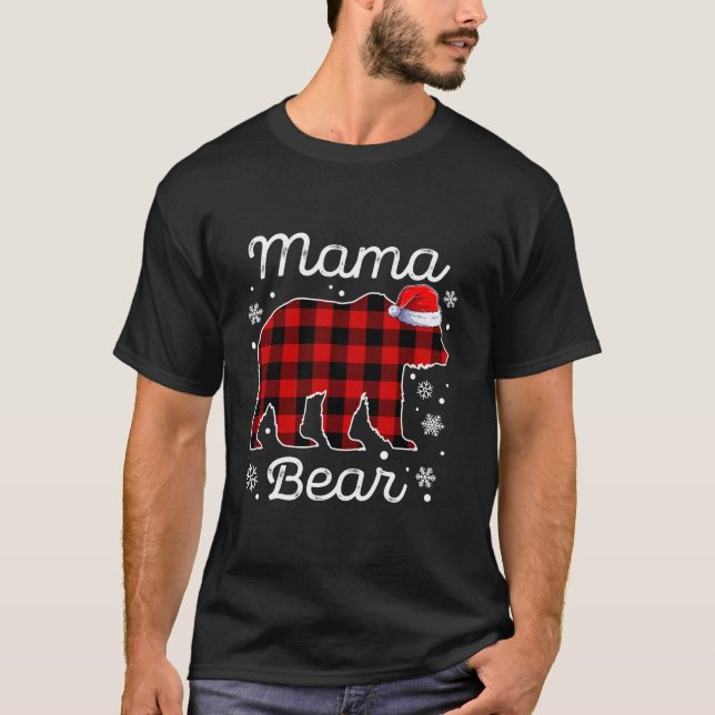 Mama Bear Christmas Pajamas Red Plaid Buffalo Fami T-Shirt (Front)