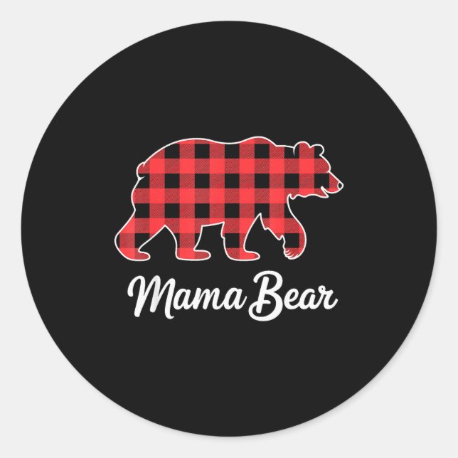 Mama Bear Christmas Red Buffalo Plaid Family Match Classic Round Sticker (Front)