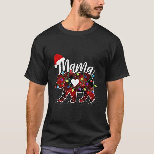 Mama Bear Christmas Red Buffalo Plaid With Santa H T_Shirt