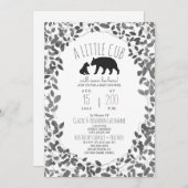 Mama + Bear Cub Black + White Foliage Baby Shower Invitation (Front/Back)