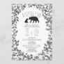 Mama + Bear Cub Black + White Foliage Baby Shower Invitation