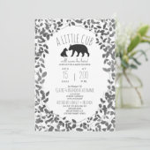 Mama + Bear Cub Black + White Foliage Baby Shower Invitation (Standing Front)