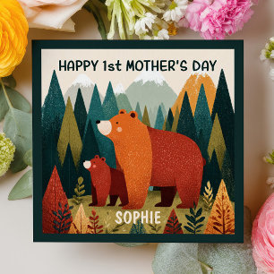 Mama Bear& Cub Mountain Landscape 1st Mother's Day Note Card