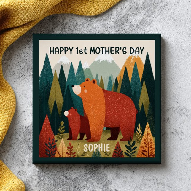 Mama Bear& Cub Nature Landscape 1st Mother's Day Ceramic Tile (Creator Uploaded)