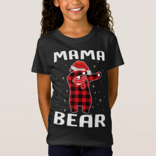 Mama Bear Dabbing Christmas Pajama With Santa Hat T-Shirt