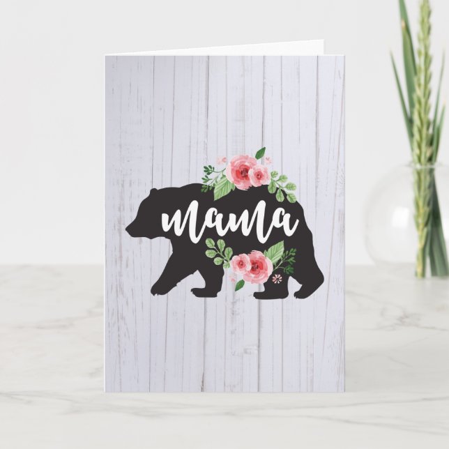 Mama Bear Elegant Rustic Floral Flowers Mom Card (Front)