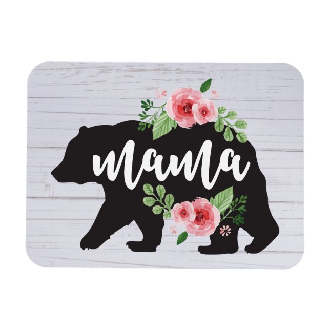 Mama Bear Elegant Rustic Floral Flowers Mom Magnet (Horizontal)