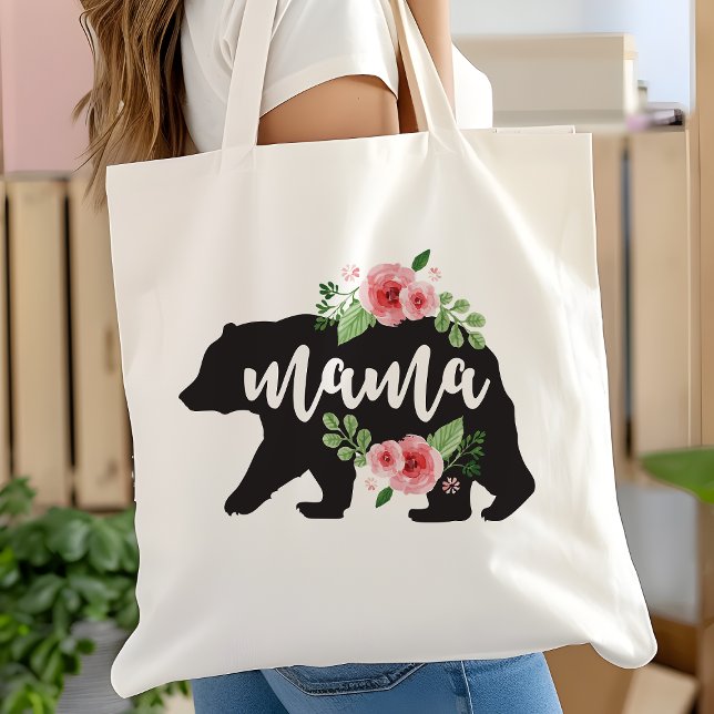 Mama Bear Elegant Rustic Floral Flowers Mom Tote Bag (Creator Uploaded)