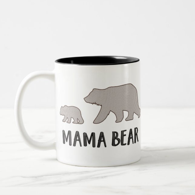 Mama Bear Embroidery Look Two-Tone Coffee Mug (Left)