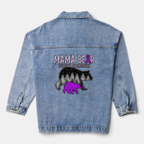 Mama Bear Epilepsy Awareness Month Purple Ribbon  Denim Jacket