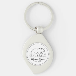 Mama Bear EST 2025 Circle Logo Line Art Keychain