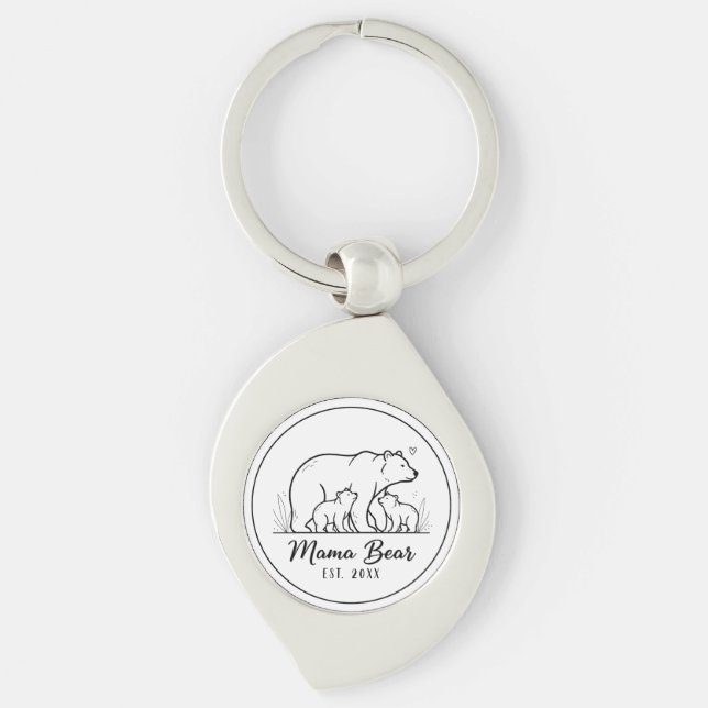 Mama Bear EST 2025 Circle Logo Line Art Keychain (Front)