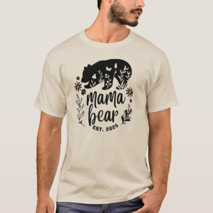 Mama Bear Floral Black And White Typography Gift T-Shirt