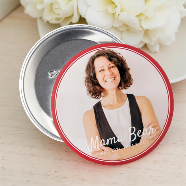 Mama Bear Framed Modern Simple Photo Button (Creator Uploaded)