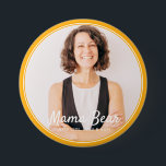 Mama Bear Framed Modern Simple Photo Button<br><div class="desc">This simple and classic design is composed of serif typography and add a custom photo. "Mama Bear" written in script with a background of the photo of your mom,  mother,  mum etc.</div>