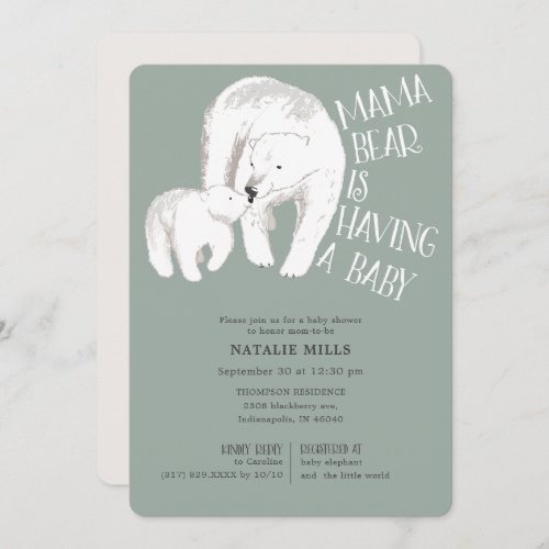 Mama Bear Green Neutral Baby Shower Invitation