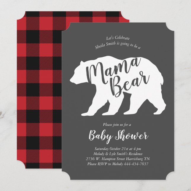 Mama Bear Lodge Baby Shower Gender Neutral Invitation (Front/Back)