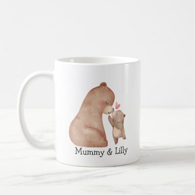 Mama Bear Love – Custom Illustrated for Mom & Baby Coffee Mug (Left)