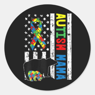 Mama Bear Matching Family Autism Awareness Gifts F Classic Round Sticker