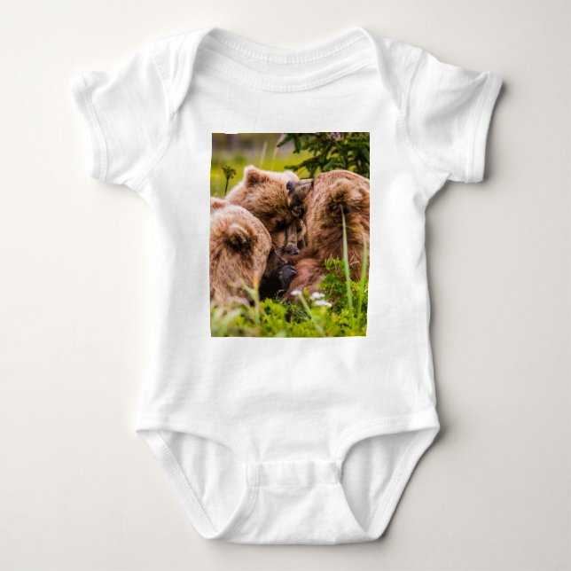 Mama bear nursing her two cubs, Lake Clark Nationa Baby Bodysuit (Front)