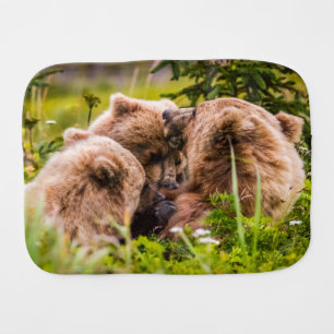 Mama bear nursing her two cubs, Lake Clark Nationa Baby Burp Cloth