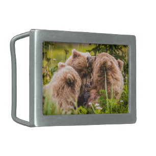 Mama bear nursing her two cubs, Lake Clark Nationa Belt Buckle