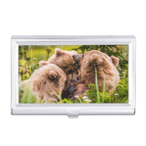 Mama bear nursing her two cubs Lake Clark Nationa Business Card Case