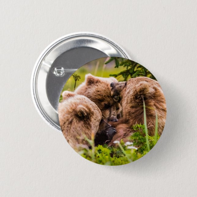Mama bear nursing her two cubs, Lake Clark Nationa Button (Front & Back)