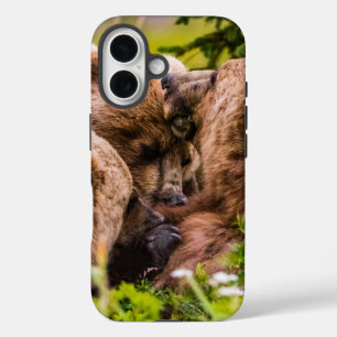 Mama bear nursing her two cubs, Lake Clark Nationa iPhone 16 Case
