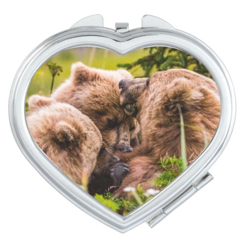 Mama bear nursing her two cubs Lake Clark Nationa Compact Mirror