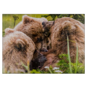 Mama bear nursing her two cubs, Lake Clark Nationa Cutting Board