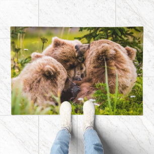 Mama bear nursing her two cubs, Lake Clark Nationa Doormat