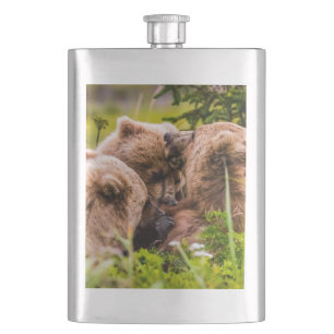 Mama bear nursing her two cubs, Lake Clark Nationa Flask