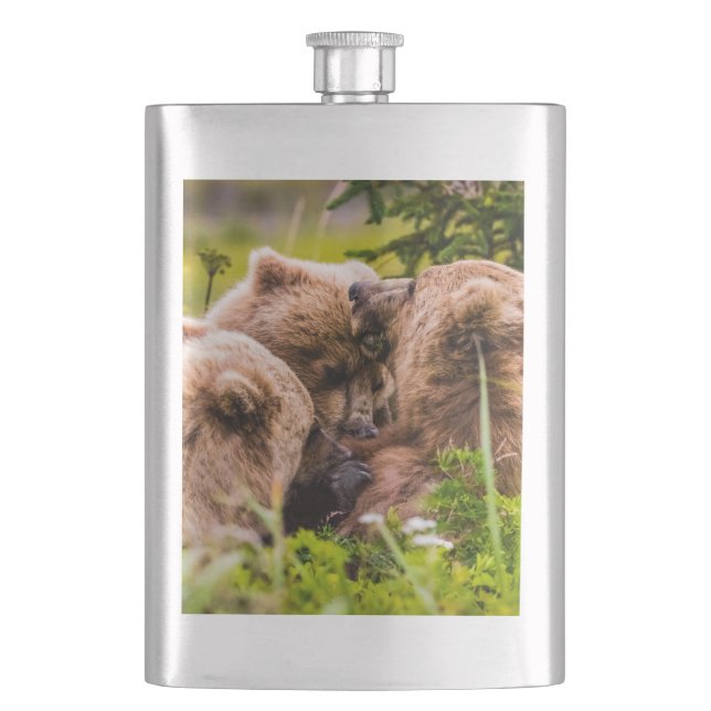 Mama bear nursing her two cubs, Lake Clark Nationa Flask (Front)