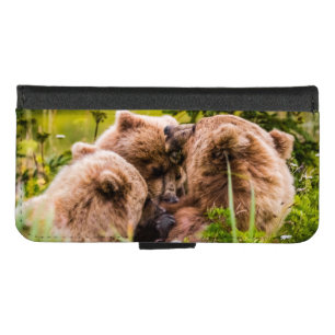 Mama bear nursing her two cubs, Lake Clark Nationa iPhone 8/7 Wallet Case