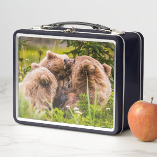 Mama bear nursing her two cubs, Lake Clark Nationa Metal Lunch Box
