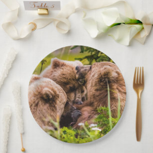 Mama bear nursing her two cubs, Lake Clark Nationa Paper Plates