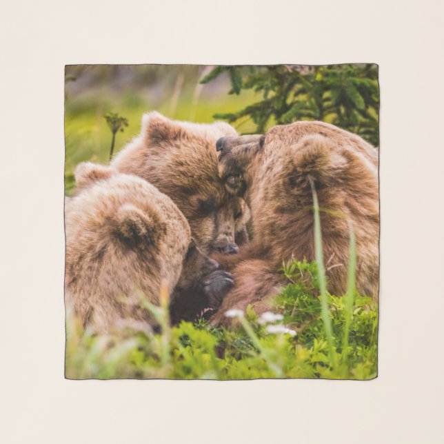 Mama bear nursing her two cubs, Lake Clark Nationa Scarf (Front)