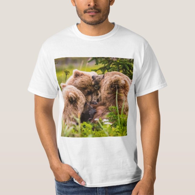 Mama bear nursing her two cubs, Lake Clark Nationa T-Shirt (Front)