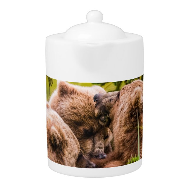 Mama bear nursing her two cubs, Lake Clark Nationa Teapot (Front)
