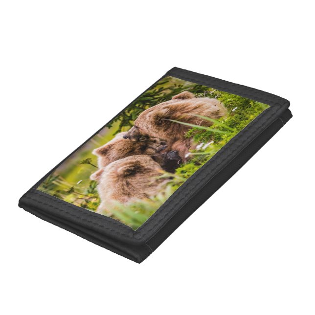 Mama bear nursing her two cubs, Lake Clark Nationa Trifold Wallet (Bottom)