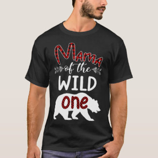 Mama Bear Of The Wild One Plaid Birthday Gifts T-Shirt