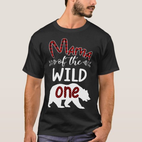 Mama Bear Of The Wild One Plaid Birthday Gifts  T_Shirt