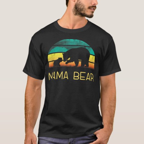 Mama Bear One Cub Vintage Sunset Mothers Day Hiki T_Shirt