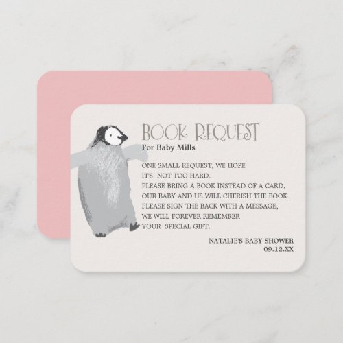 Mama Bear Penguin Adoption Girl Pink Book Request Enclosure Card