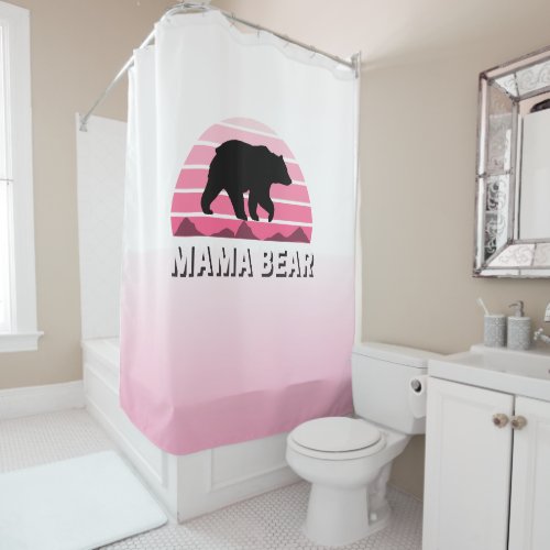 Mama Bear Pink Retro Sunset Shower Curtain